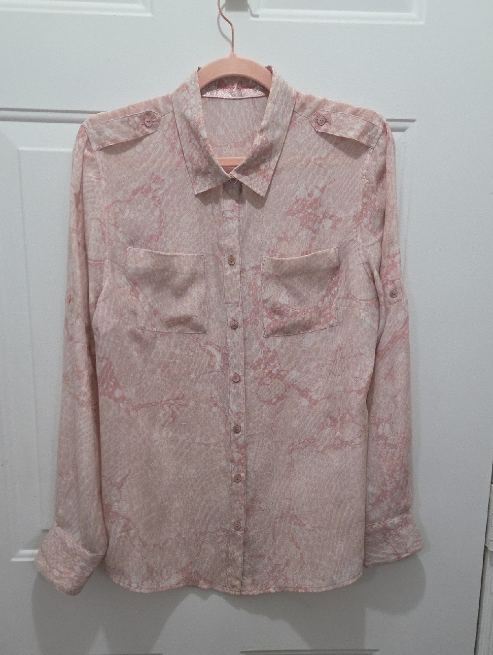 Robert Graham Light Pink Marble Print Button-Up Blouse